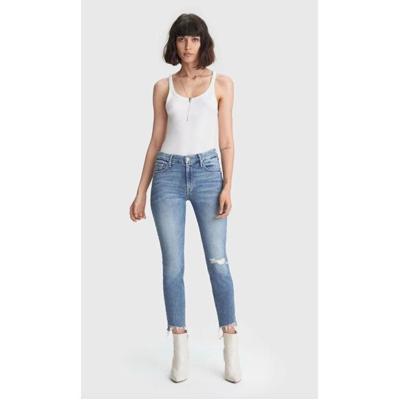 Mother The Looker Fray Ankle Step Fray Jeans in Exposed Secrets Wash - Picture 1 of 11